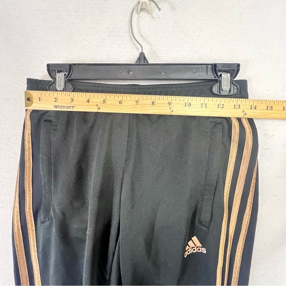 Adidas Womens Tiro 17 Black Tapered Training Pants Sz XS Gold Stripe Track Zip - Picture 8 of 12